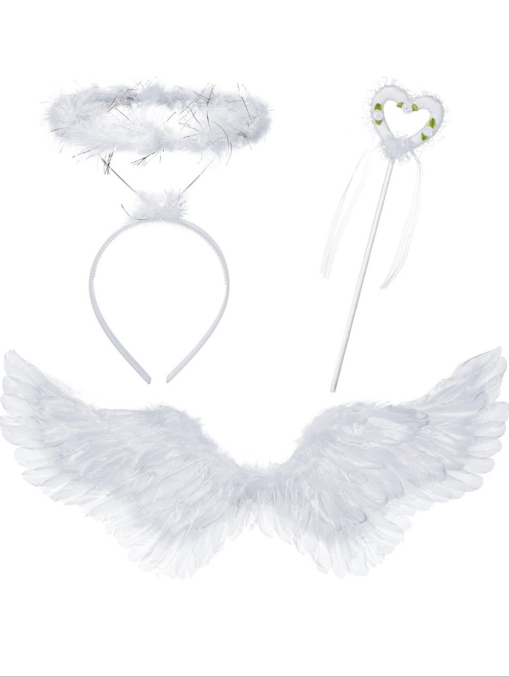 AgeCostume, White Feather Angel Wings Costume Accessory Set Of 3